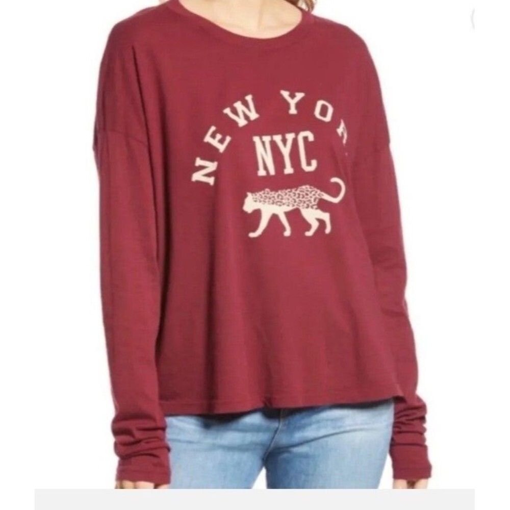 Nordstrom Treasure and Bond Burgundy NYC Oversize Jaguar Graphic T-Shirt NWT
